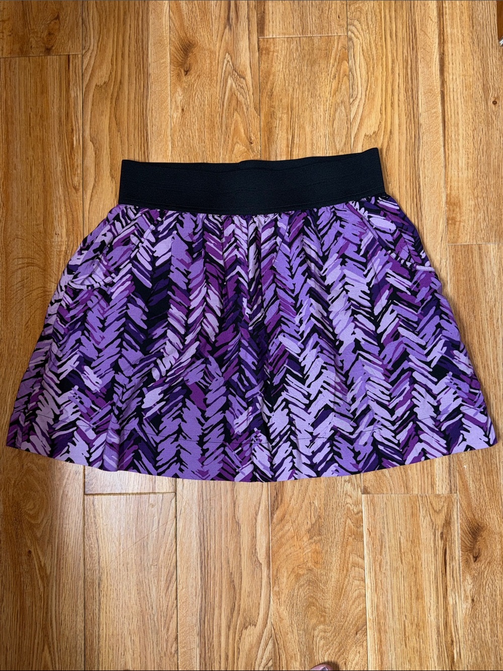 Purple Apt9 Size L Printed A-Line Skirt with Black Waistband